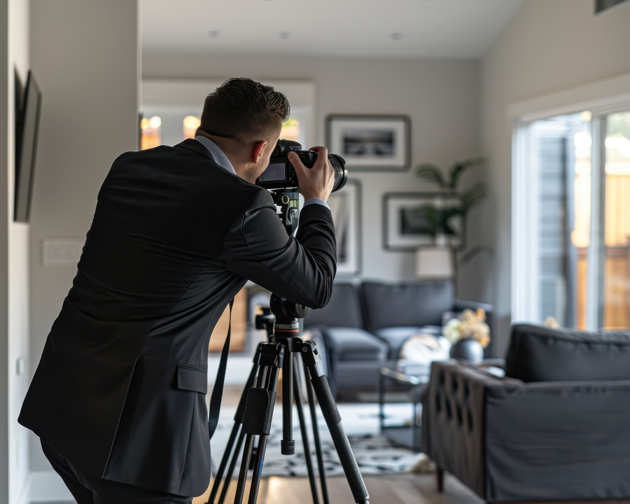 Mann fotografiert Wohnzimmer